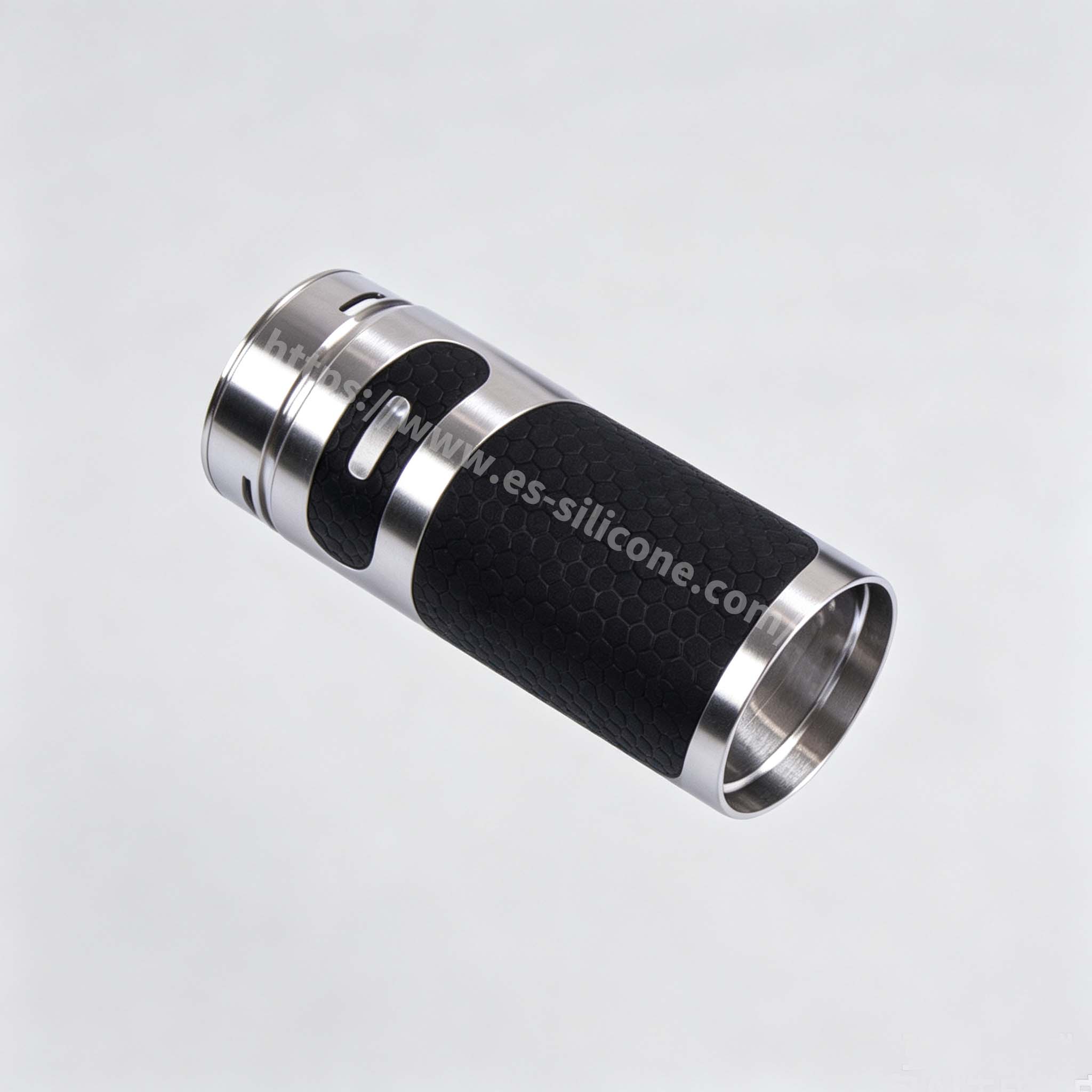 Liquid silicone encapsulates metal e-cigarette handle sleeve