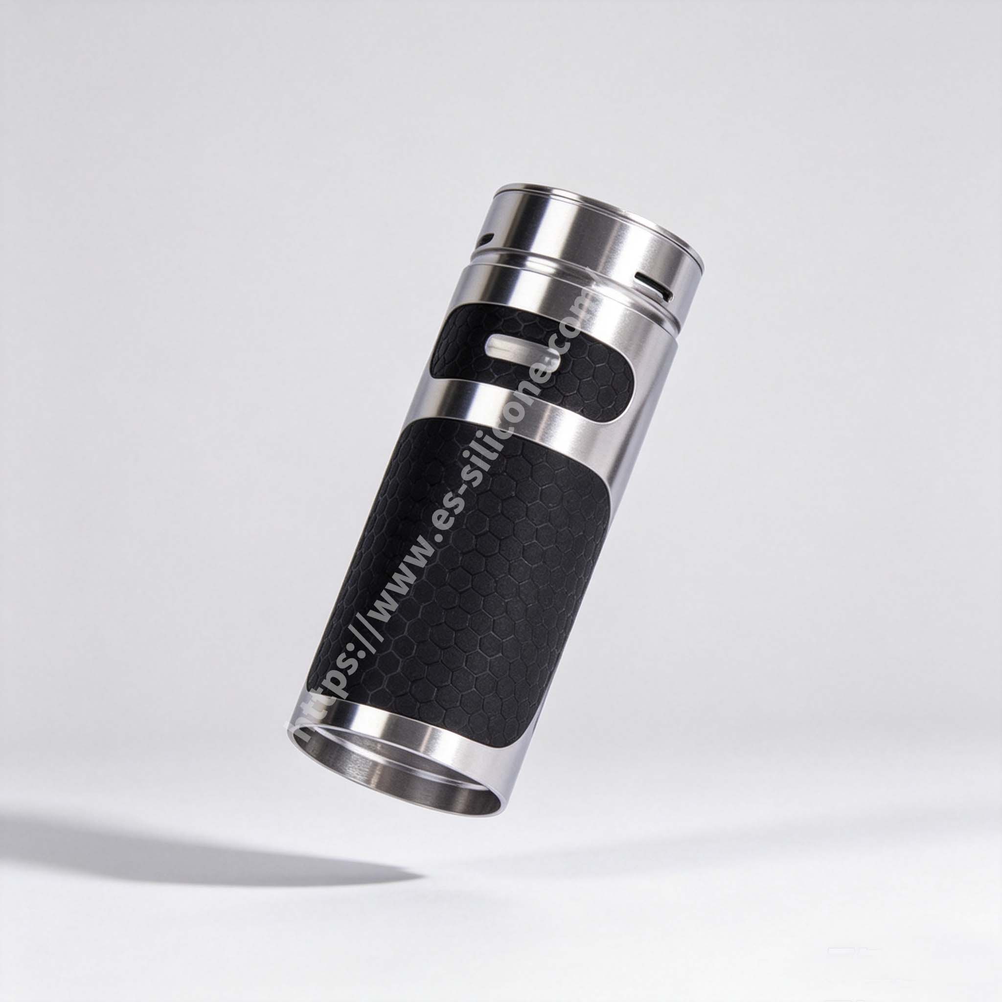 Liquid silicone encapsulates metal e-cigarette handle sleeve